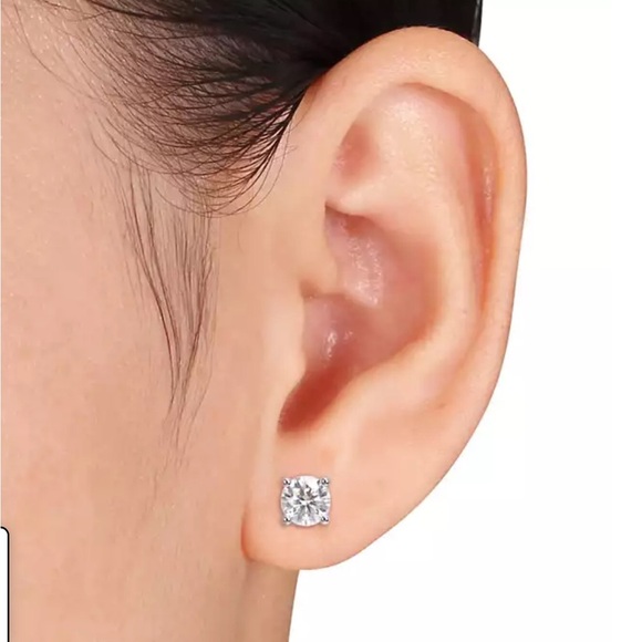 Moissanite Silver Crystal Stud Earrings - Picture 2 of 2